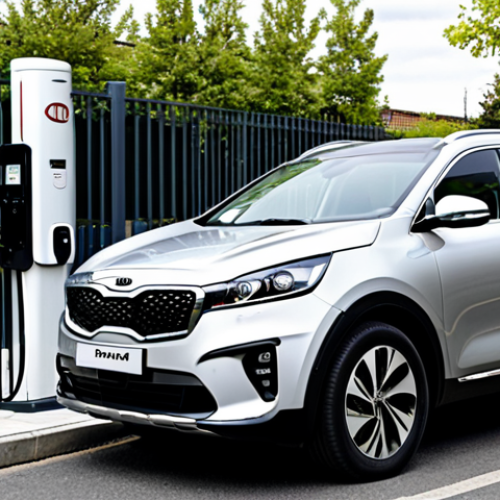 Home 8 A contemporary Kia Sorento Hybrid SUV is parked and charging at a modern public charging station on a clean urban street, bathed in soft daylight. A professional adult, fully clothed in modest, appropriate attire, stands beside the vehicle, observing the charging process. The scene emphasizes modern efficiency and eco-friendly urban living. safe for work, appropriate content, family-friendly, perfect anatomy, correct proportions, natural pose, well-formed hands, proper finger count, natural body proportions, high quality, professional photography.