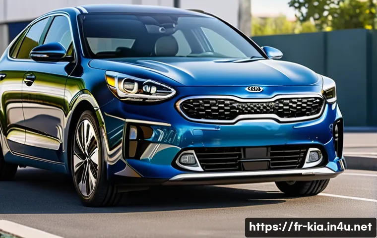 기아 하이브리드 차량 소모품 교체 주기 - A modern Kia hybrid car parked in a clean urban environment during daytime, focusing on the brake sy...