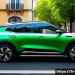 기아 셀토스 디젤 VS 가솔린 - A modern Kia Seltos parked on a bustling European city street during daytime, showing the petrol ver...