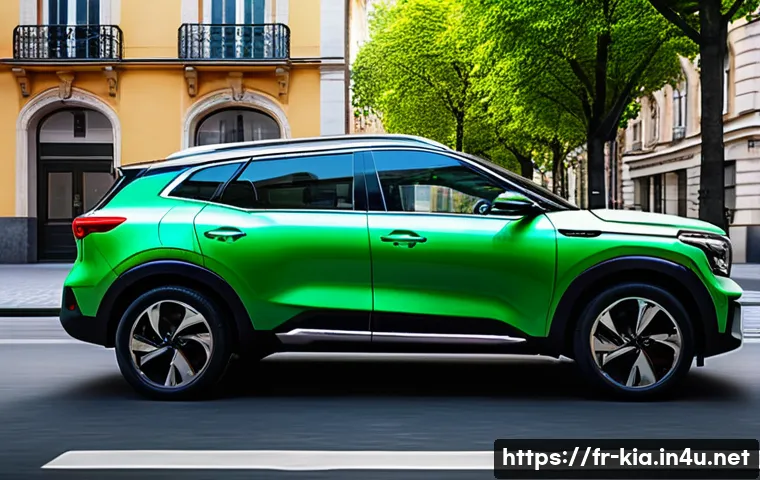 기아 셀토스 디젤 VS 가솔린 - A modern Kia Seltos parked on a bustling European city street during daytime, showing the petrol ver...